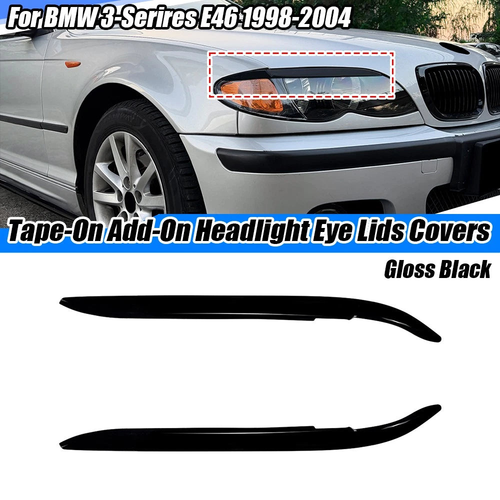 2X Gloss Black Headlight Eye Lids for BMW 3-Series E46 (1998–2004)