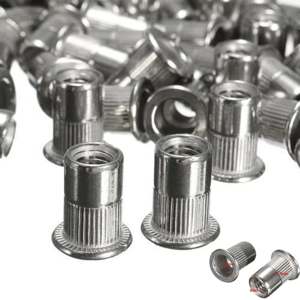 50pcs M6 Thread 304 Stainless Steel Flat Head Rivet Nut Inserts Nutserts