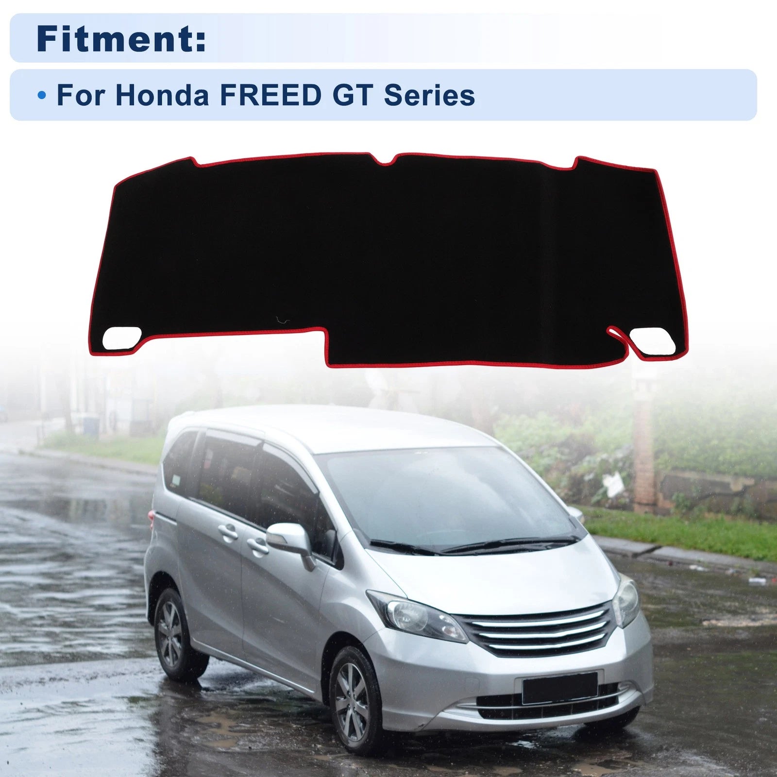 Dash Cover Without HUD Polyester Black with Red Edge for Honda Freed (2008–2016)
