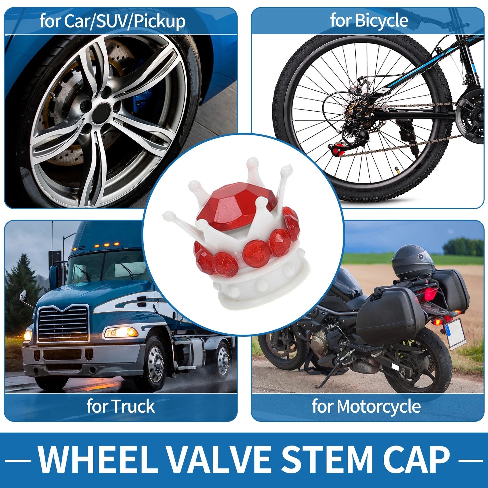 Tire Valve Stem Caps Replacement for Car SUV Bike RV White Red (4 Pack)