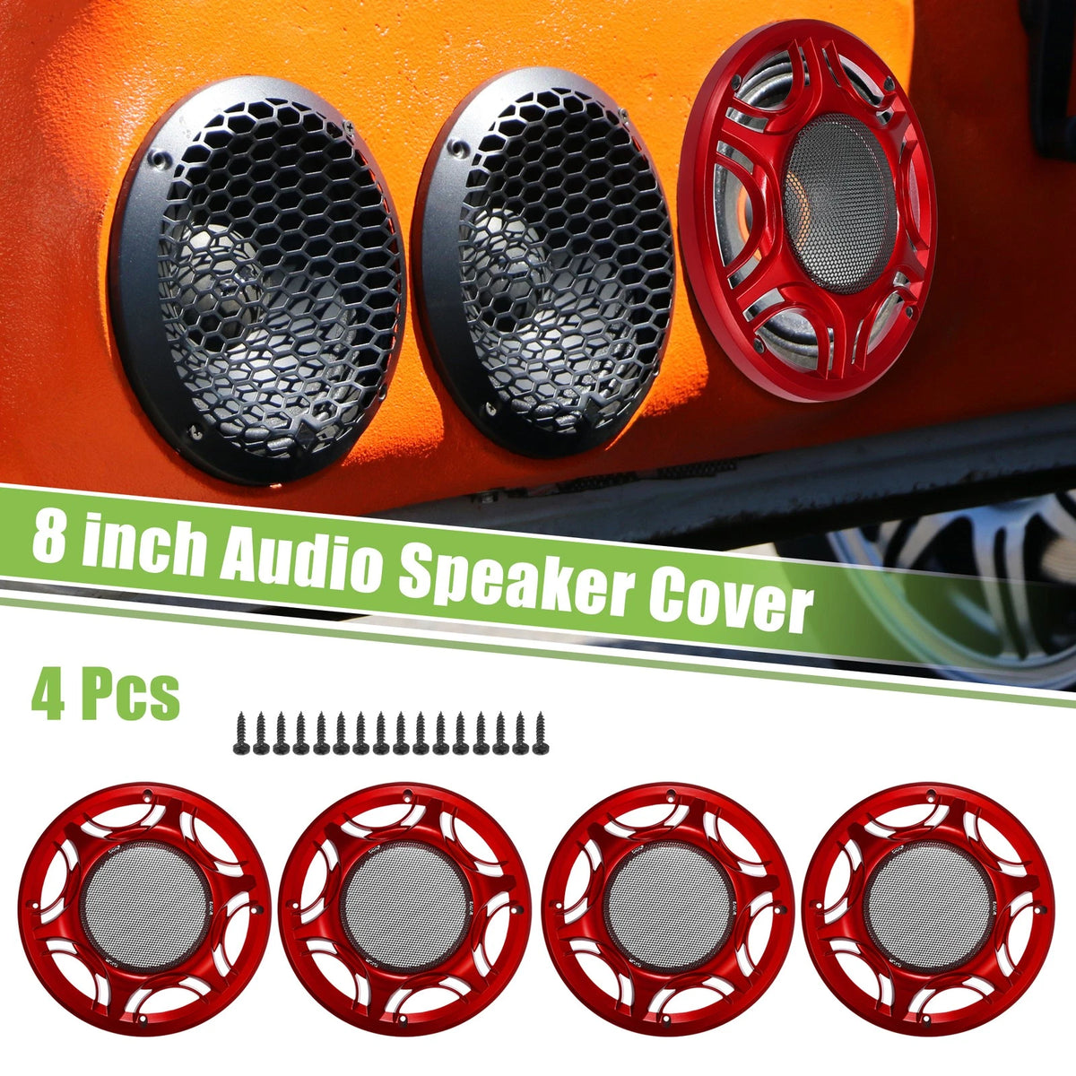 Set of 4 Speaker Grill Covers for Car Audio Subwoofer (8", Red)