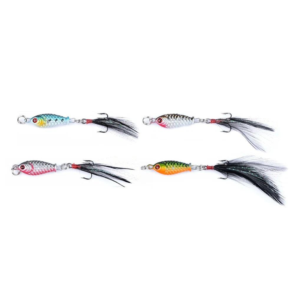 Fishing Lures Set of 4 - 5g/3.2cm Minnow Baits with Feather Hooks