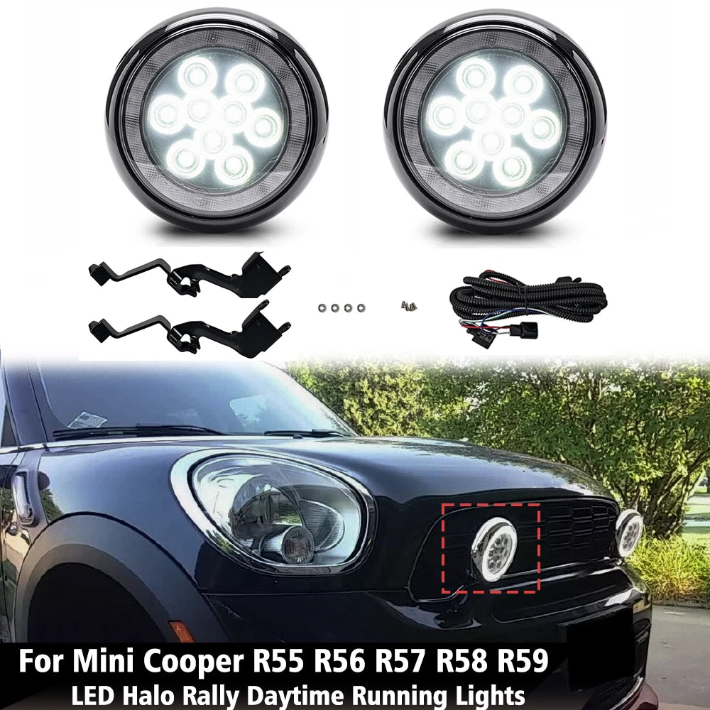 2X LED White Halo DRL Rally Lights for MINI Cooper R55 R56 R57 R58 R59 (2007–2015)