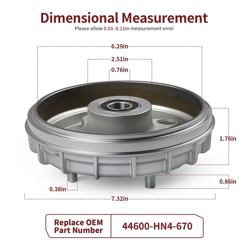 2 Front Brake Drum 44600-HN4-670 for Honda Rancher 350 TRX350TE TM (2000–2006)