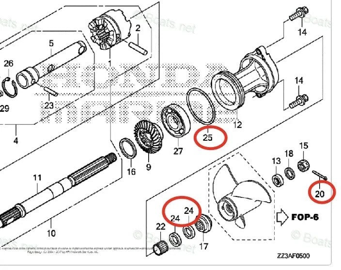 Lower Gearcase Seal & O-ring Kit 91252-ZW4-003 91352-ZZ3-000 for Honda BF60A (2001–2023)