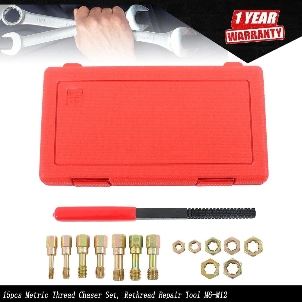 15pcs Metric Thread Chaser Set for M6-M12 (Repair Tool)