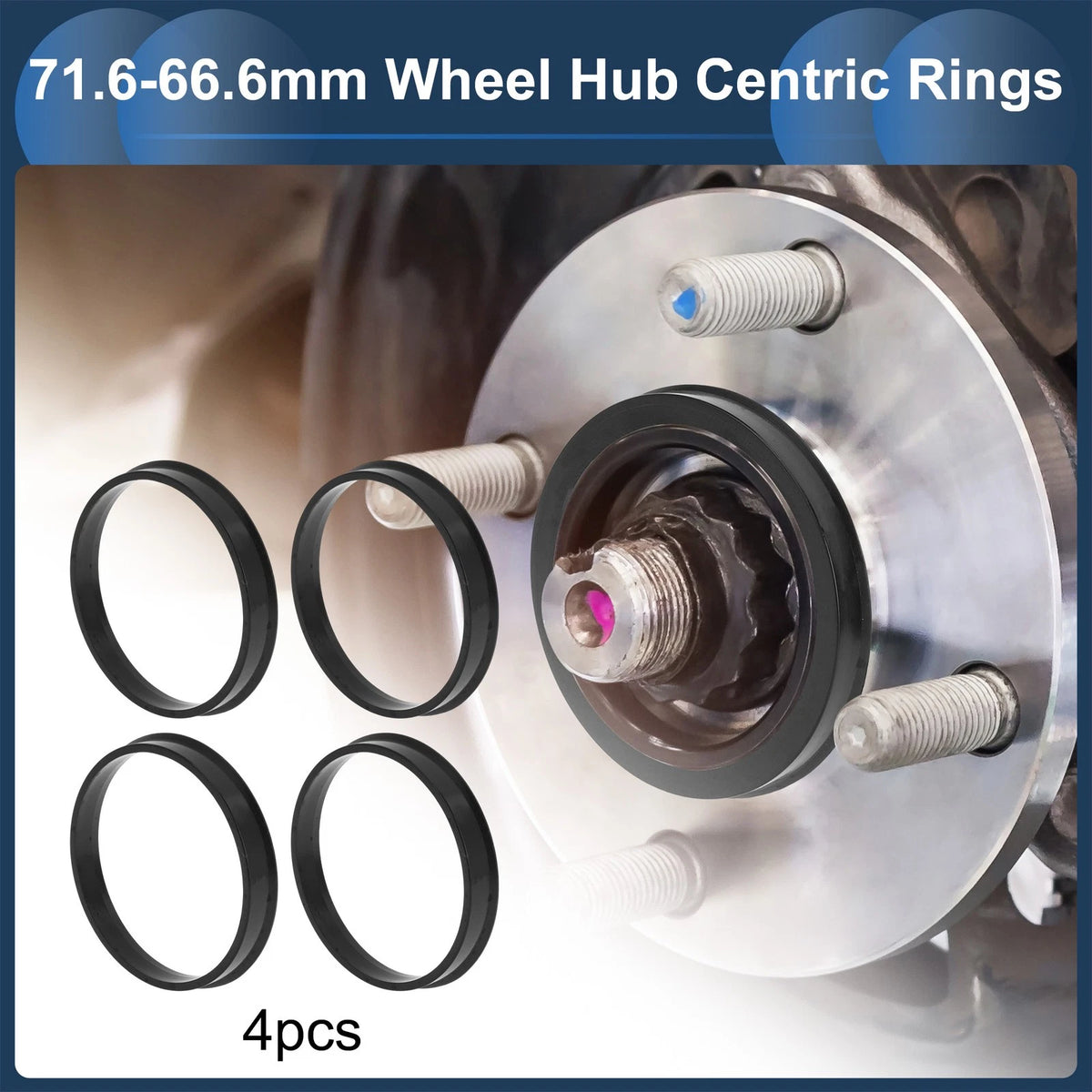 Set of 4 Wheel Hub Centric Rings for Car (OD 71.6mm ID 66.6mm) Black Polycarbonate