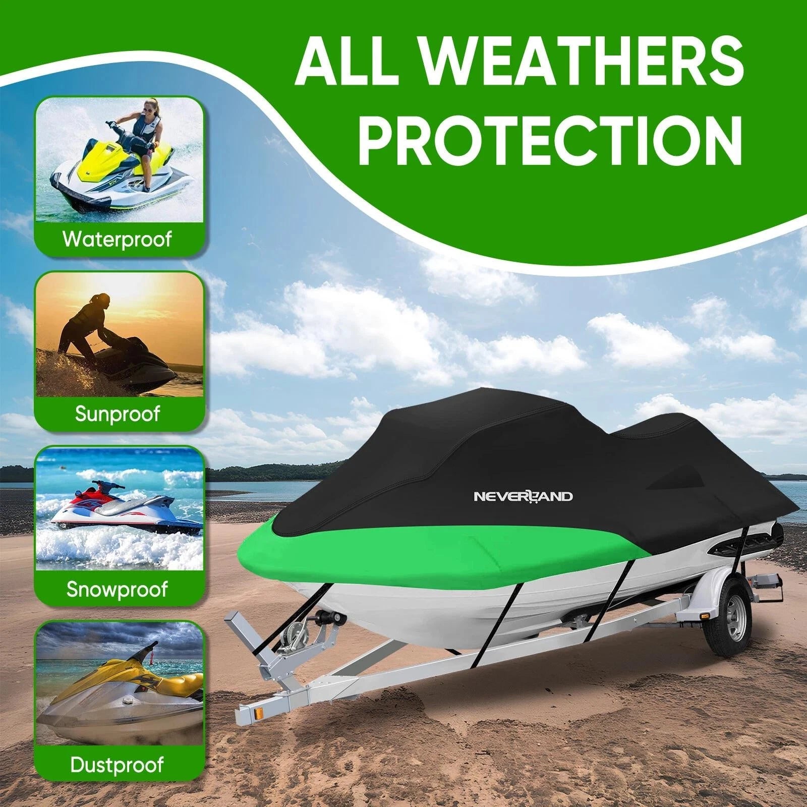 Jet Ski Cover for Heavy Duty 120"-135" Storage (Waterproof, Anti-UV)