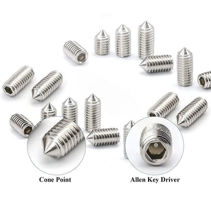 304 Stainless Cone Point Grub Screws Hex Socket Set for Automotive Applications