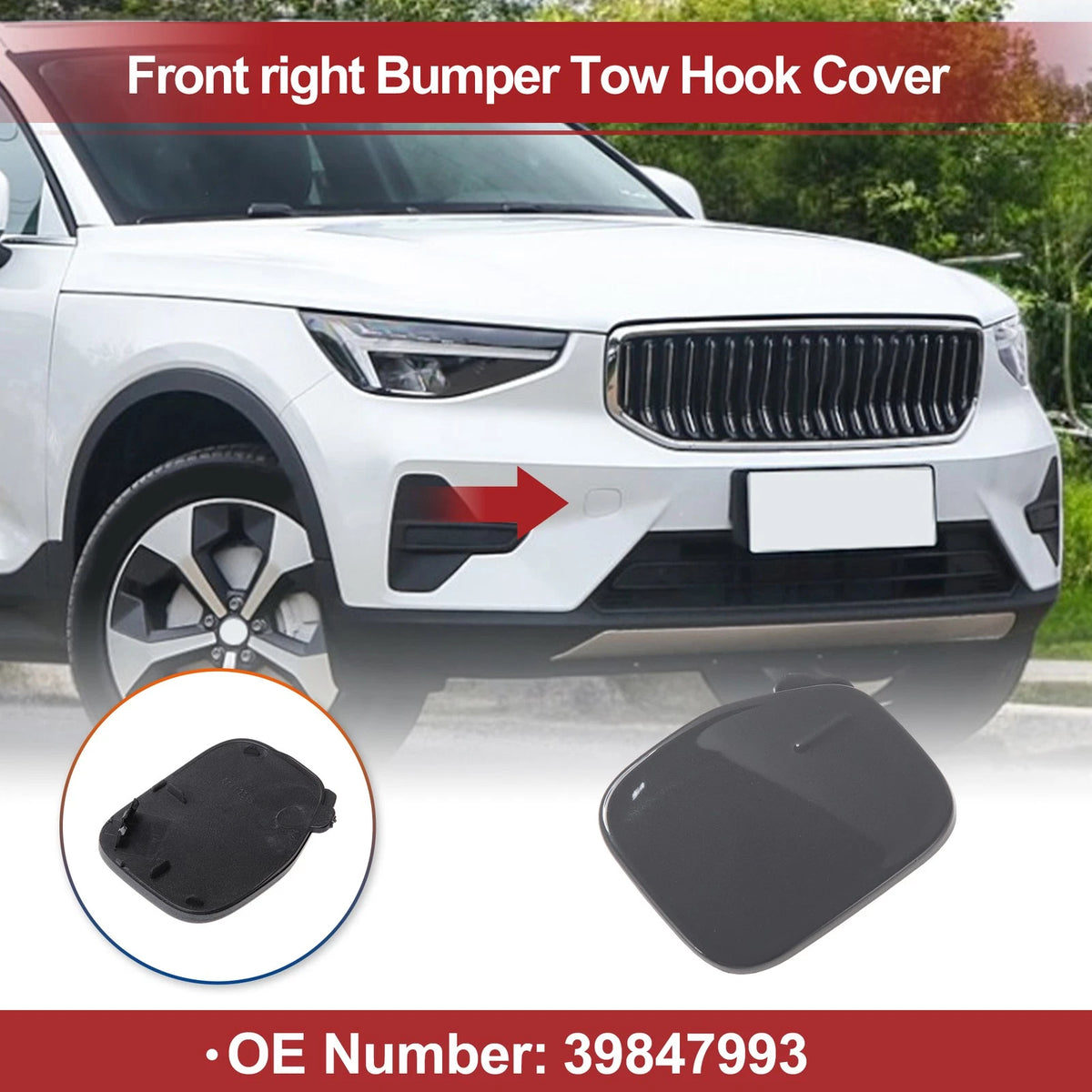 Tow Hook Cover Cap for Volvo XC40 (2018–2022) No. 39847993 Gray Plastic