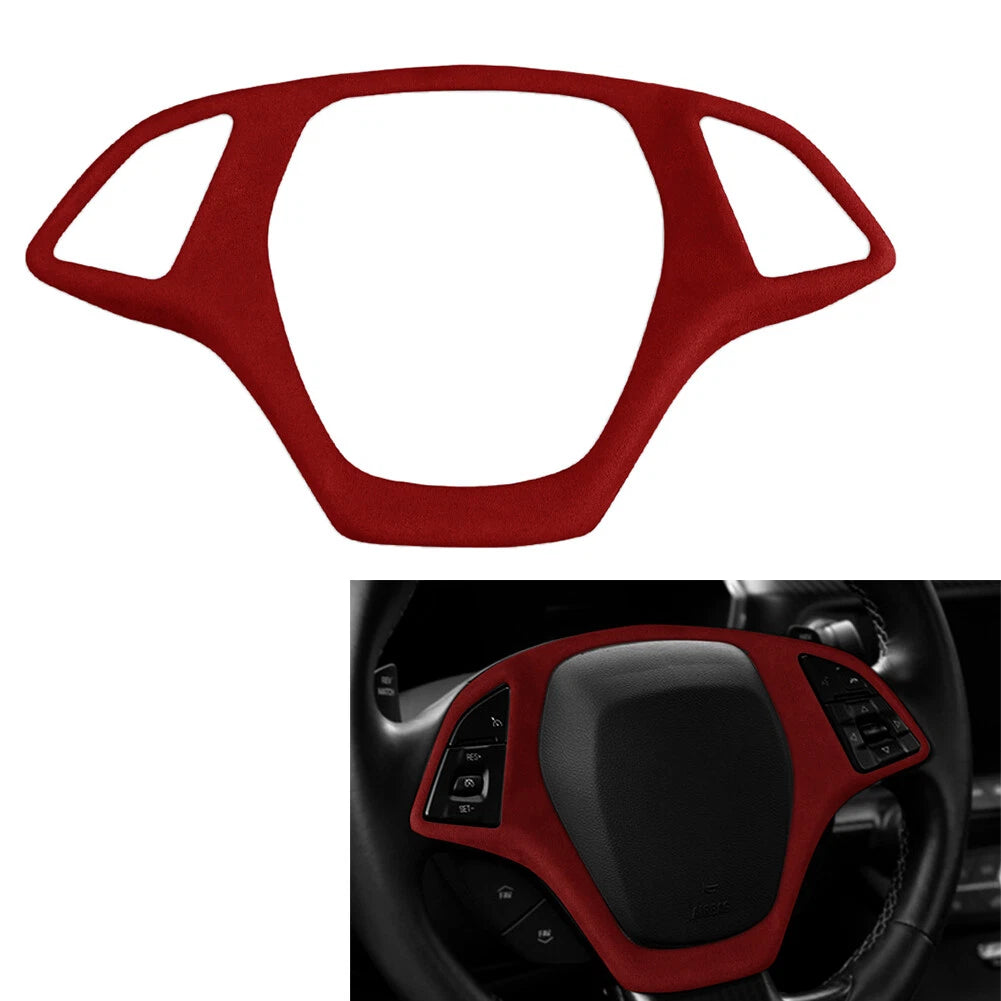 Suede Steering Wheel Cover for Chevrolet Corvette C7 (2014–2019) Wine Red