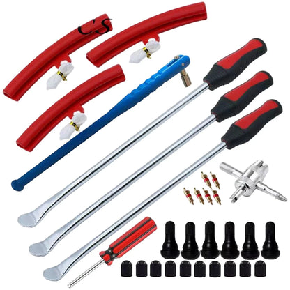 31-Piece Motorcycle Tire Repair Tool Set - Tire Iron Pry Bar & Valve Stem