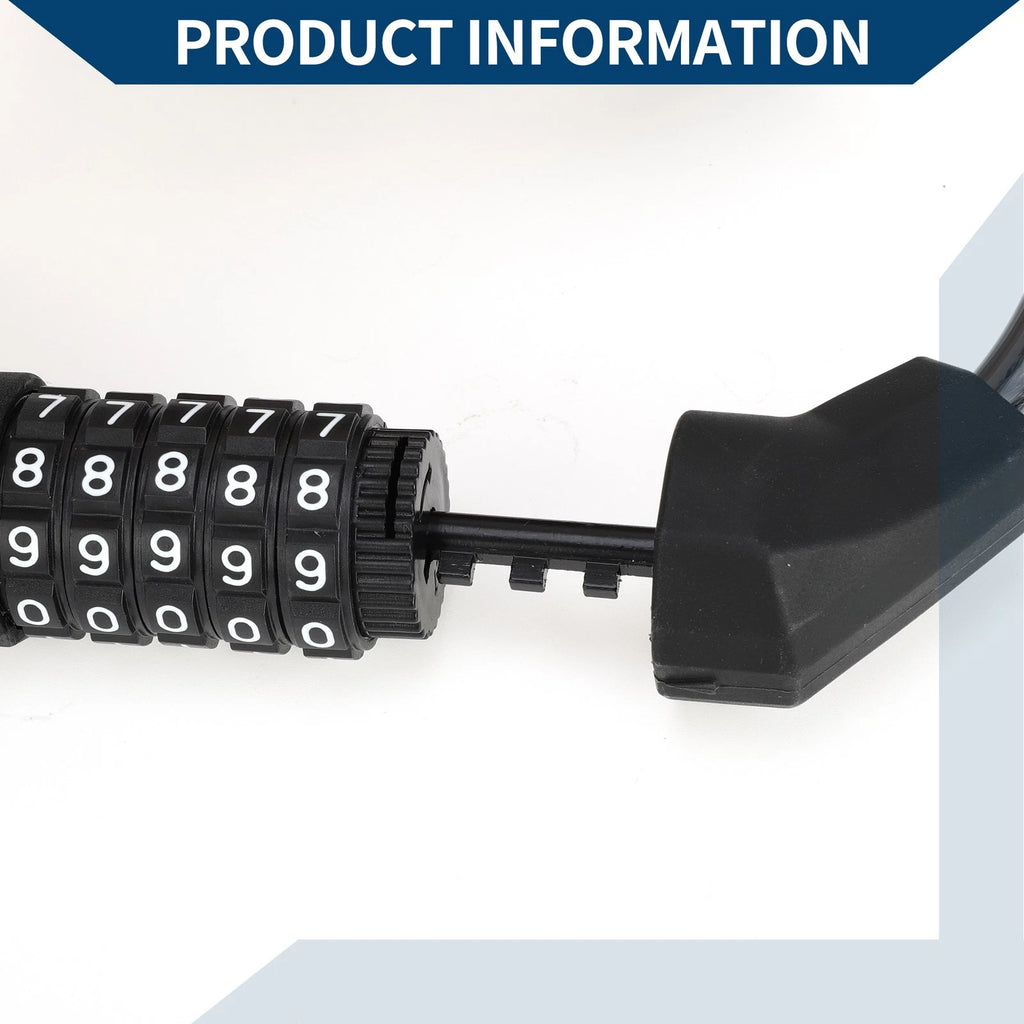 Adjustable Bike Chain Lock 5 Digit Reset for Bicycle Storage (Black)