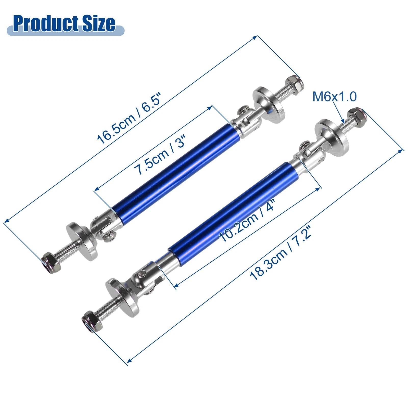 1 Pair 3"-4" Universal Front Bumper Lip Splitter Diffuser Strut Rod Blue
