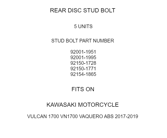Rear Disc Stud Bolt Replacement for Kawasaki Vulcan 1700 VN1700 (2009–2019)