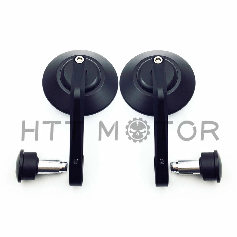 CNC Bar End Rearview Mirrors for Motorcycle (HTTMT, Black)