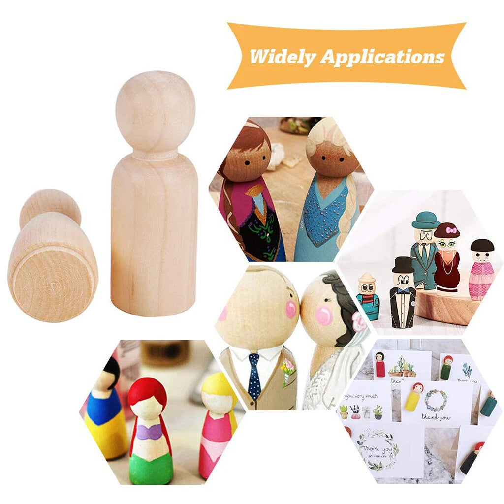 2X 75mm Wooden Peg Dolls for DIY Crafts & Cake Toppers