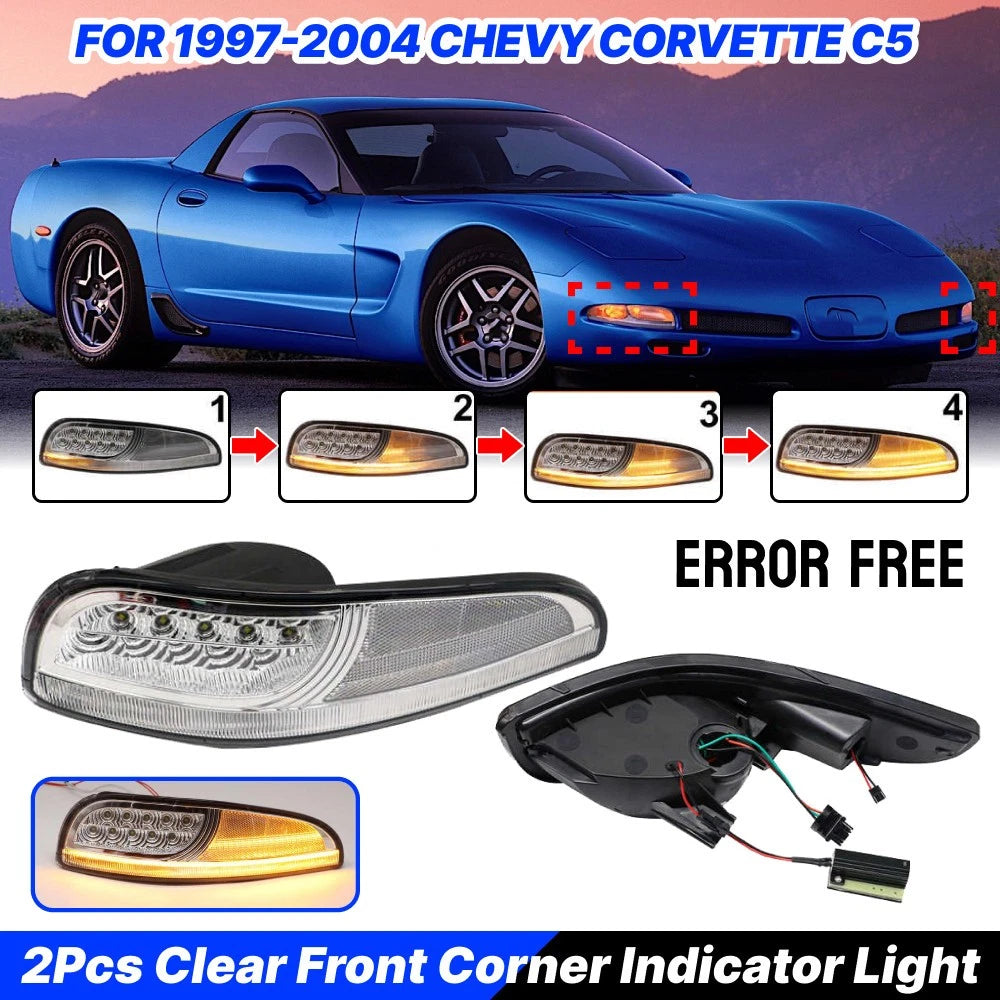 Clear LED Front Corner Side Marker Lamps for Chevy Corvette C5 (1997–2004)