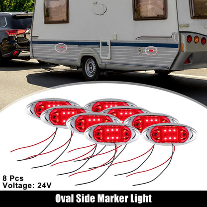 8 Pcs Trailer Marker Lights Oval Side Marker Lamps for RV Truck Boat (Red) (—)