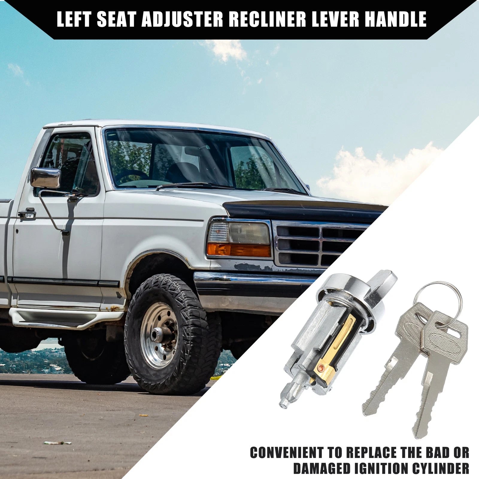 Ignition Switch Lock Cylinder Replacement w 2 Keys for Ford E150 F250 (1992–1996)
