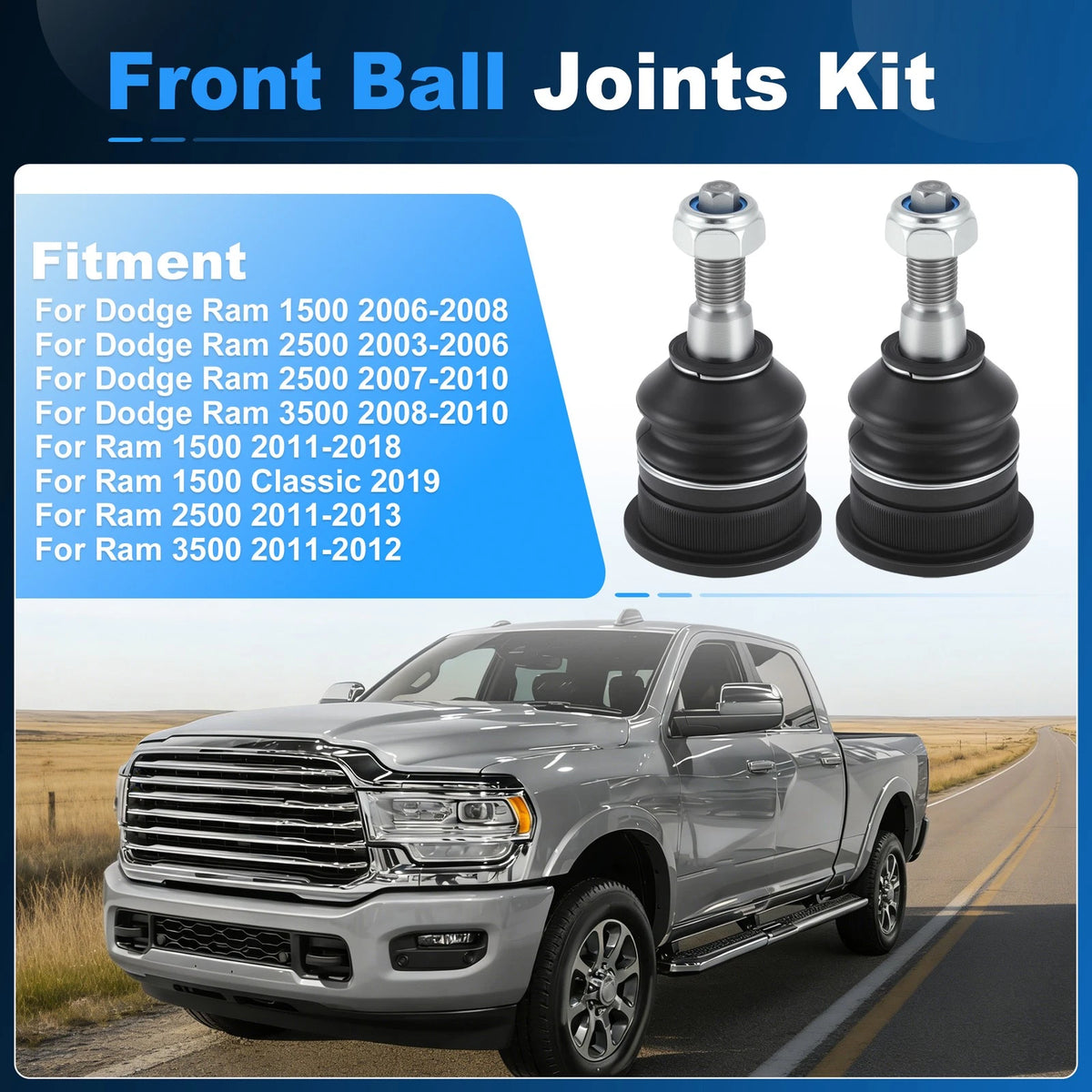 2 Pcs Front Upper Ball Joints for Dodge Ram 1500 2500 (2011–2018) K80630 51740