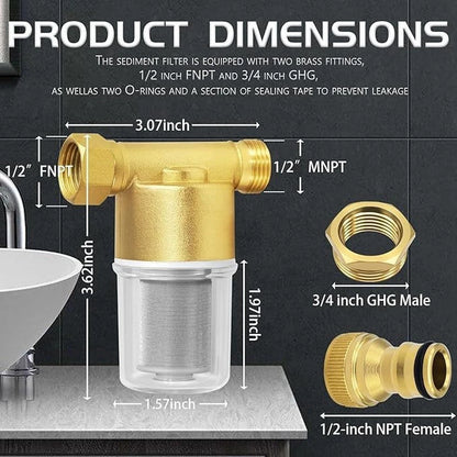 Brass Inline Filter for 1/2 NPT and 3/4 NPT Connections (Water)