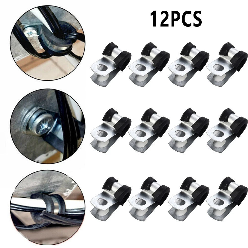 12x Rubber Lined Brake Pipe Clips for (3/16in, 4.7mm)