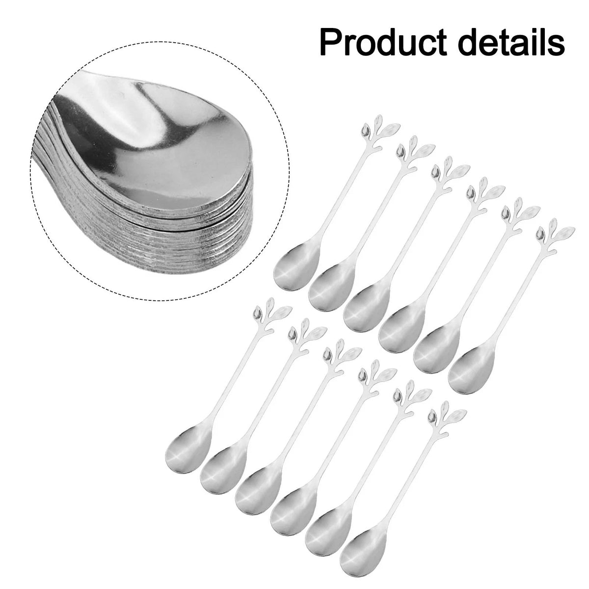 Set of 12 Metal Finish Tree Leaf Design Spoons