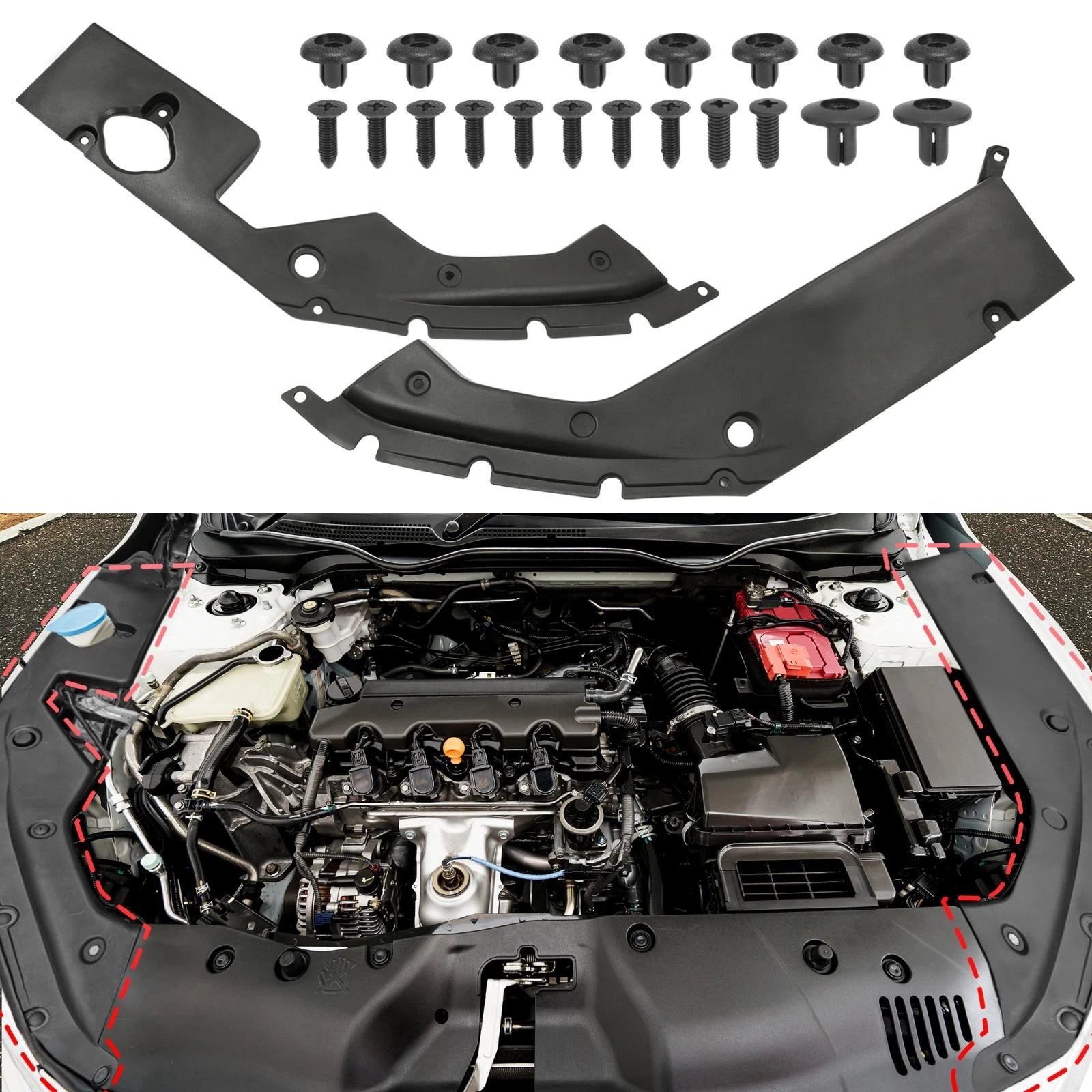 2PCS Engine Bay Side Panel Covers with Screws for Honda Civic 2016-2020