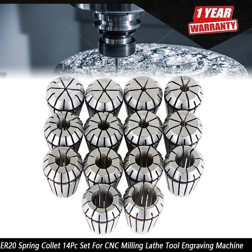 14Pc ER20 Spring Collet Set for CNC Milling Lathe Tool Engraving Machine