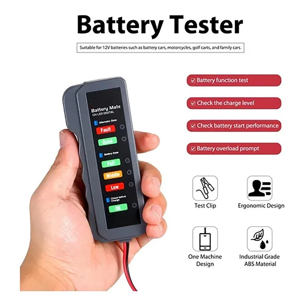 12V Car Battery Testing Tool with LED Display for Battery Health