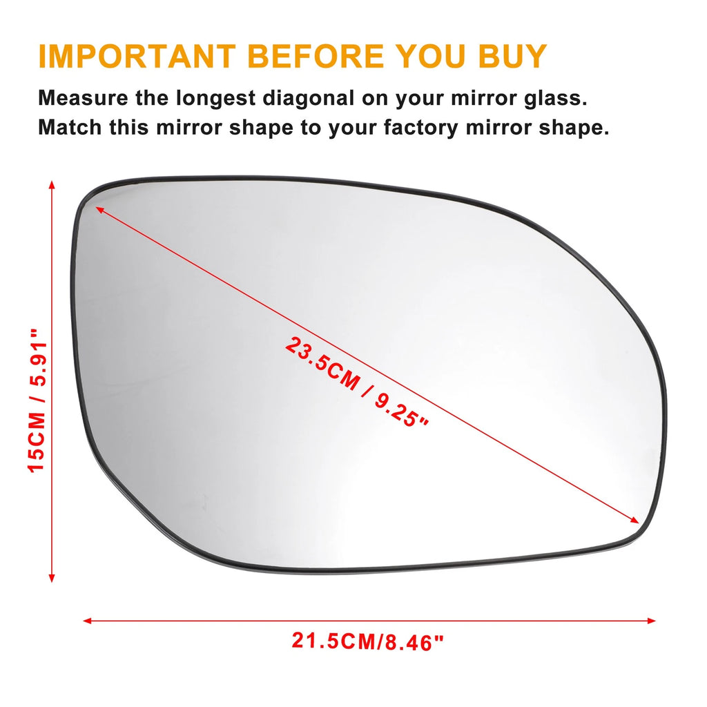 Heated Side Mirror Glass Right Replacement for Hyundai Santa Fe (2013–2016)