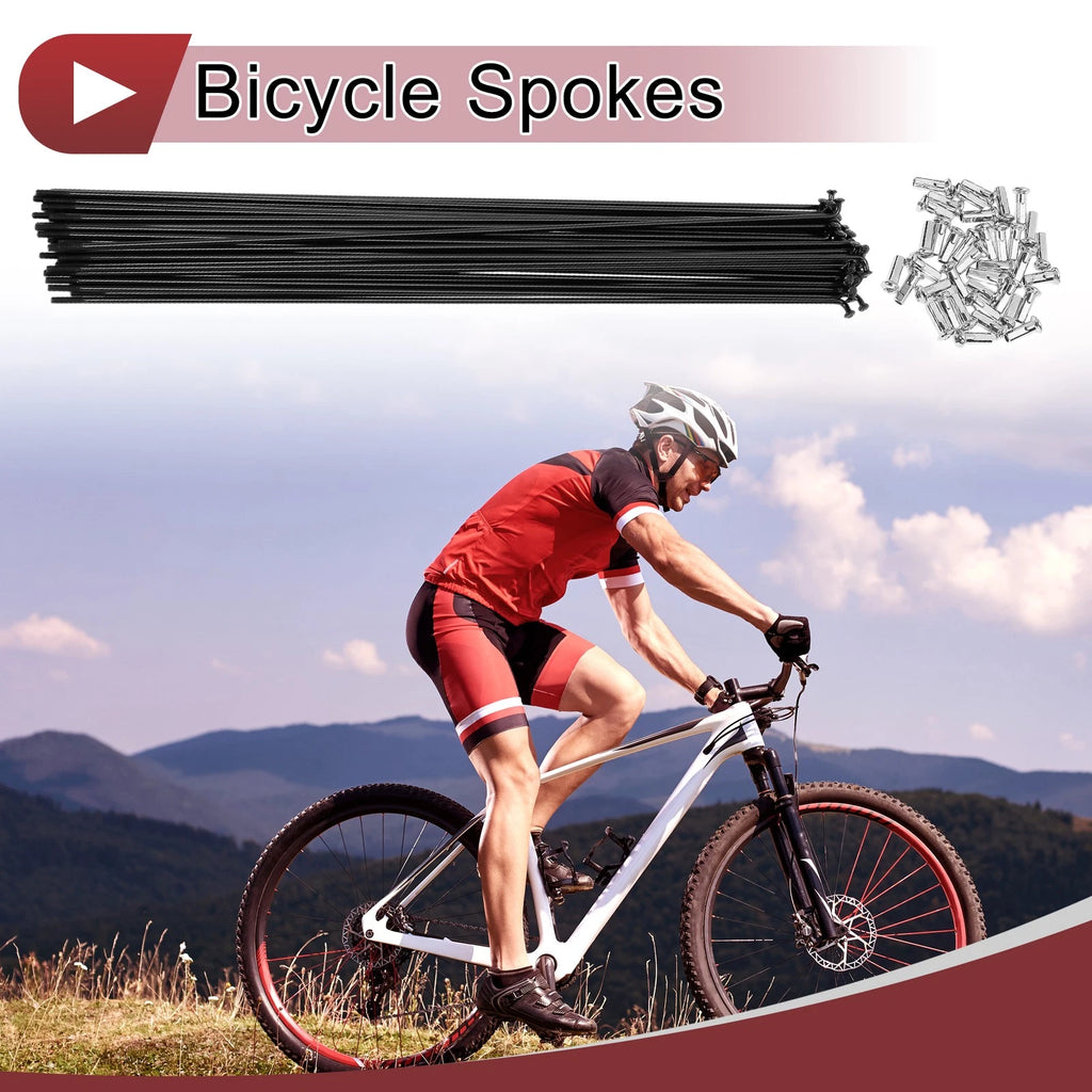 Set Bicycle Spokes 290mm Carbon Steel Black for 13G Wheel (38 Pack)