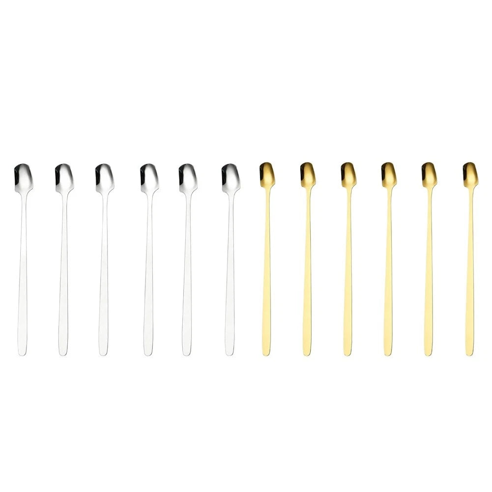 Set of 4 Stainless Steel Long Handle Dessert Spoons