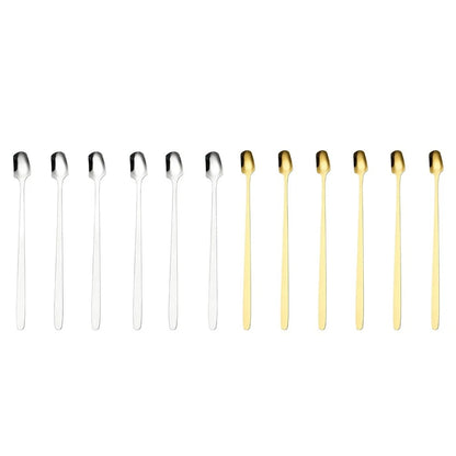 Set of 4 Stainless Steel Long Handle Dessert Spoons