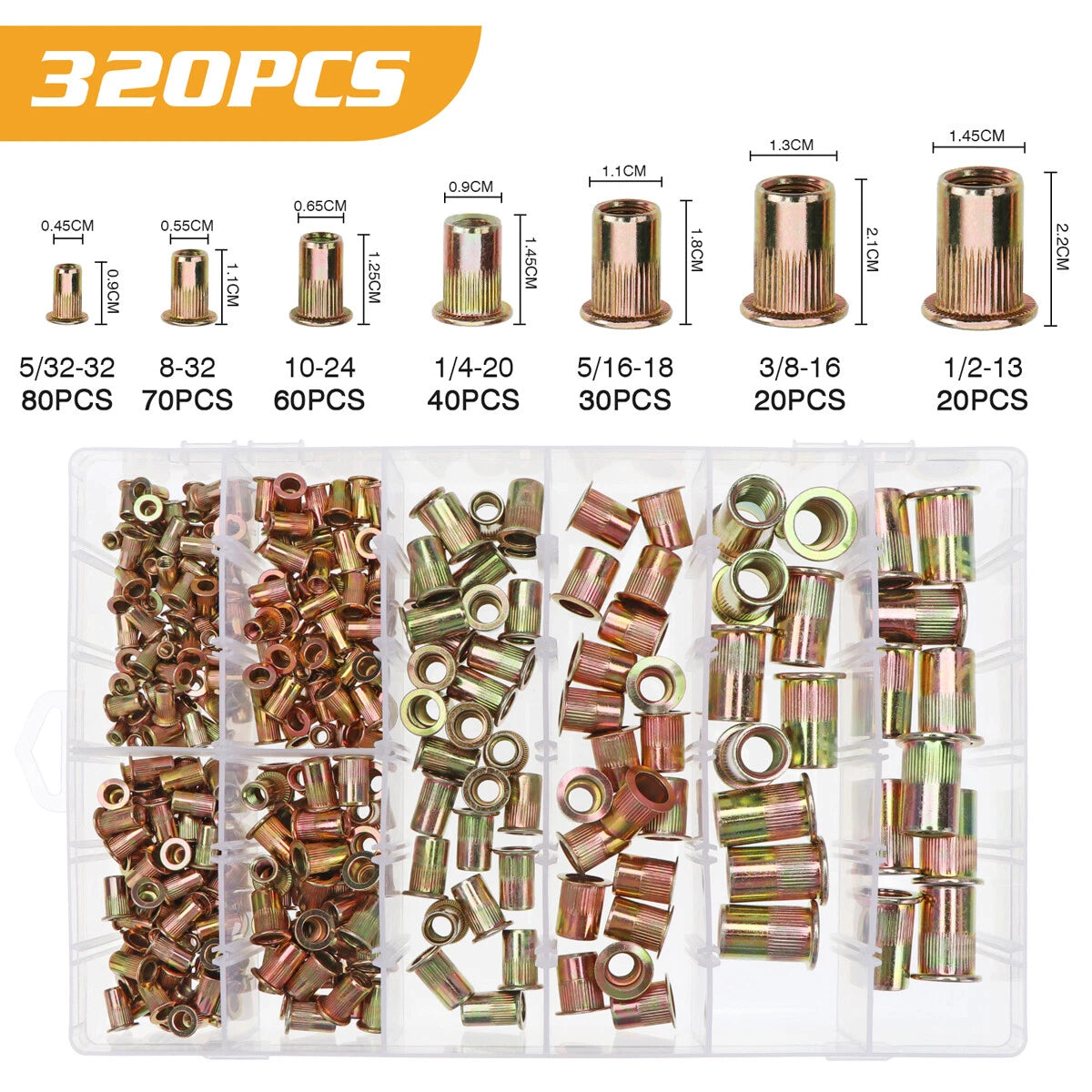 Set of 320 Mixed Rivnuts for Various Applications (M3-M12)