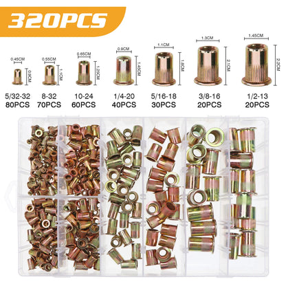 Set of 320 Mixed Rivnuts for Various Applications (M3-M12)