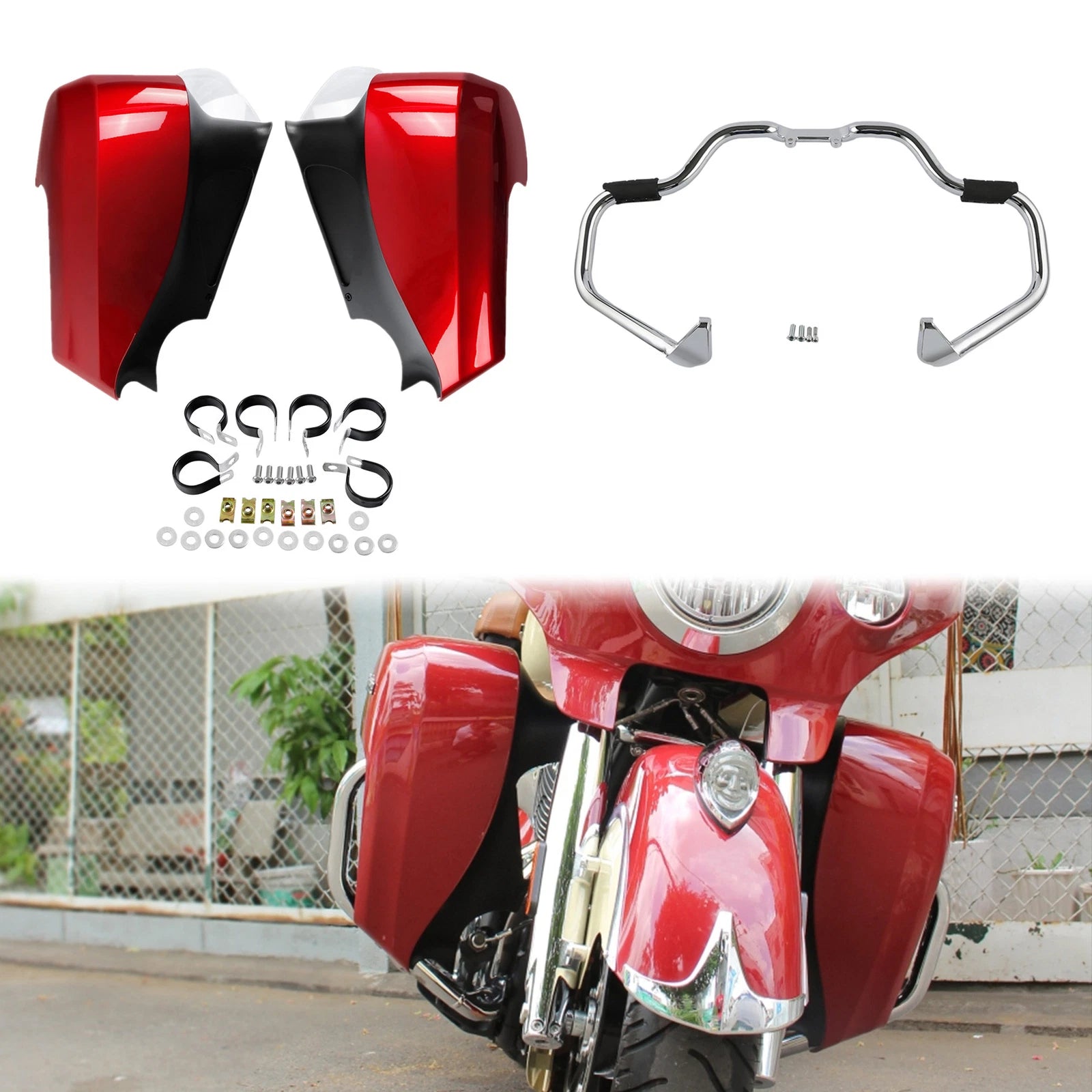 Engine Guard Bar & Red Lower Fairings for Indian Chieftain (2016–2018)
