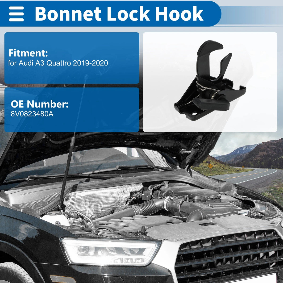 Hood Latch Assembly for Audi A3 Quattro (2019–2020) No. 8V0823480A