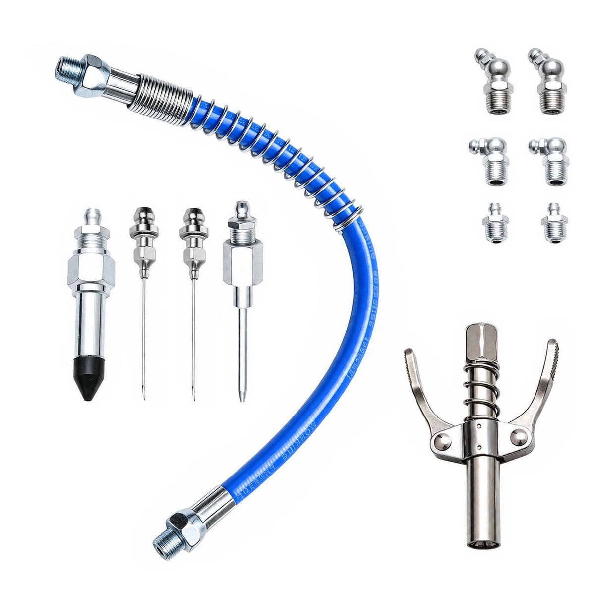 12pcs Grease Gun Coupler Accessory Kit with Hose & Needle Nozzles for Zerk