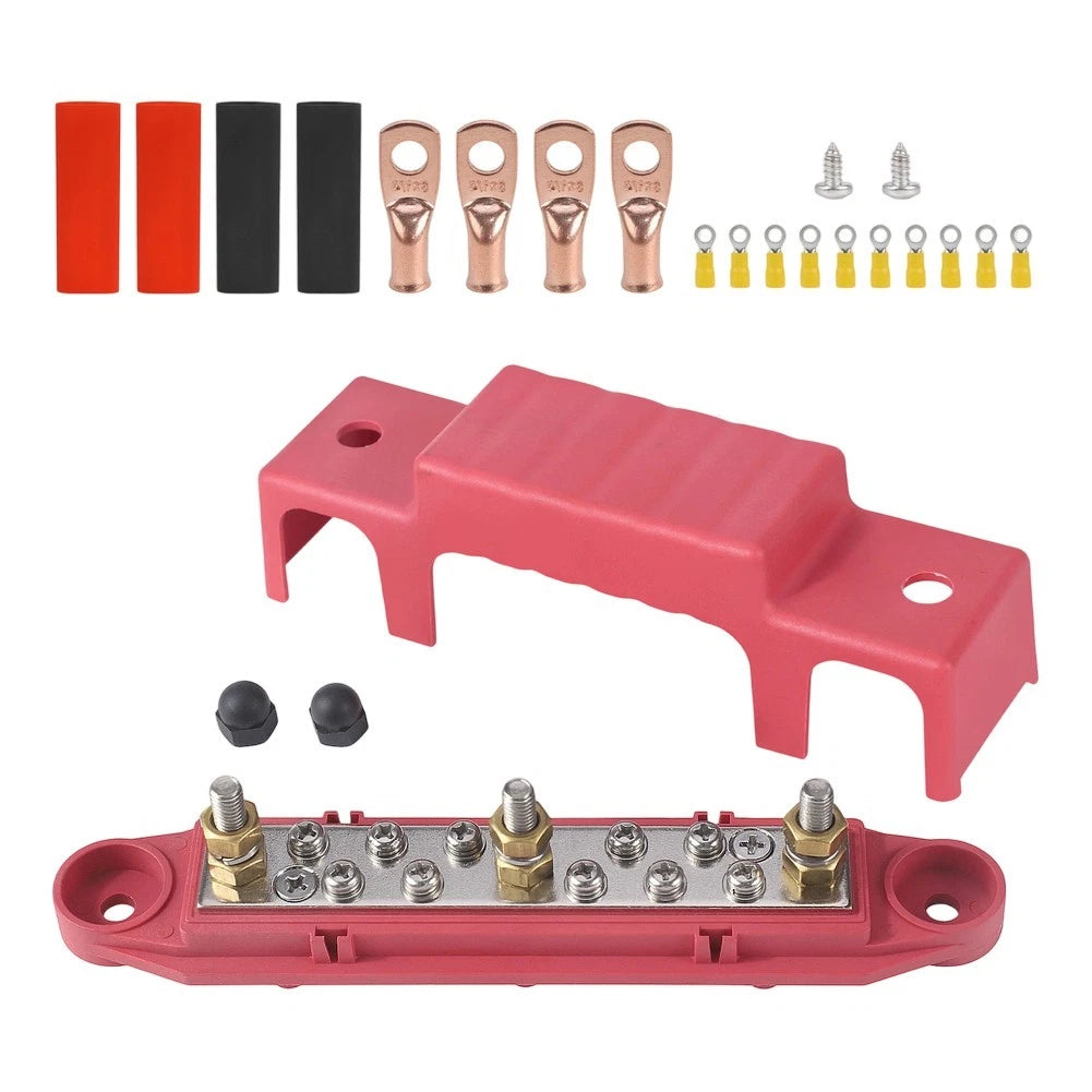 Busbar Kit for RV Marine with 1/4 Inch Studs and #8 Ring Terminals