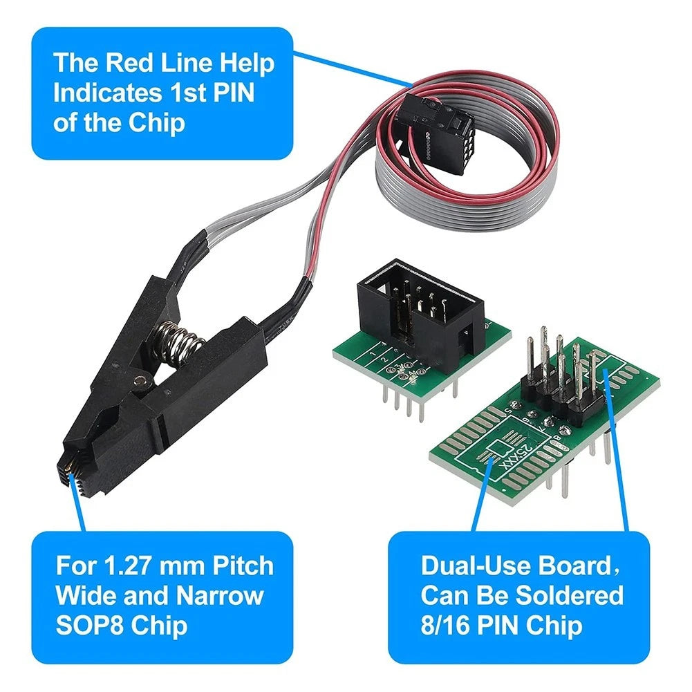 CH341A USB Programmer with Clip and 1 8V Adapter for 2425 Series Flash