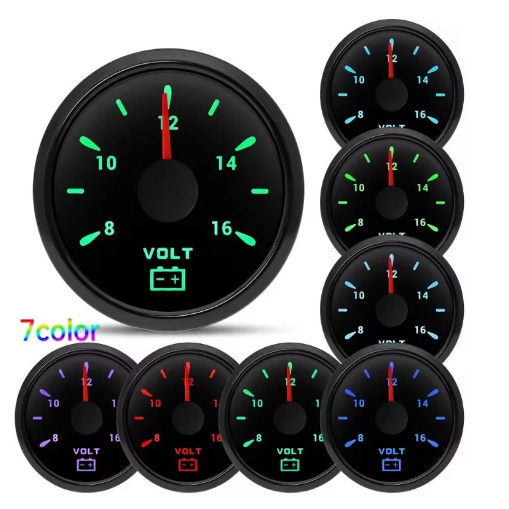 52mm Boat Voltmeter 8-16V Marine Grade IP67 Waterproof with 7 Color Backlight