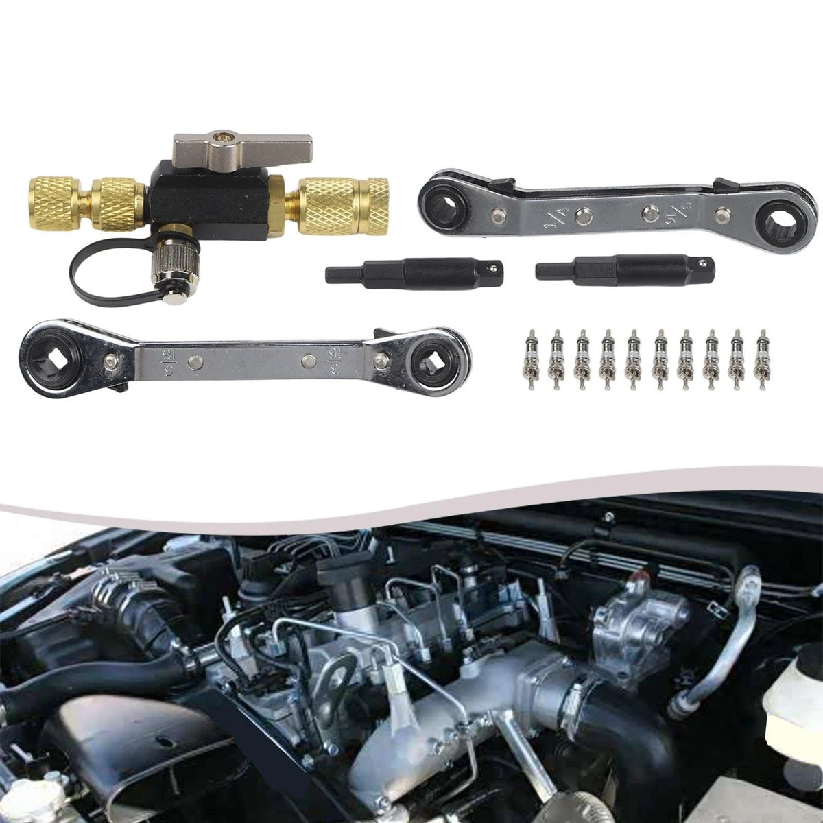 Dual Size Valve Core Tool Kit with 10 Valve Cores for HVAC Repair