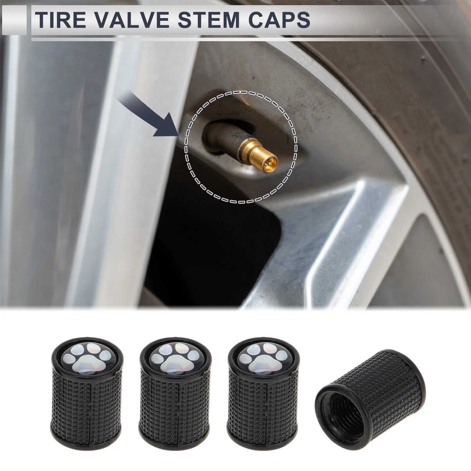 Tire Valve Stem Caps Dust Covers Black Replacement for Bicycle Motorcycle (4 Pcs)