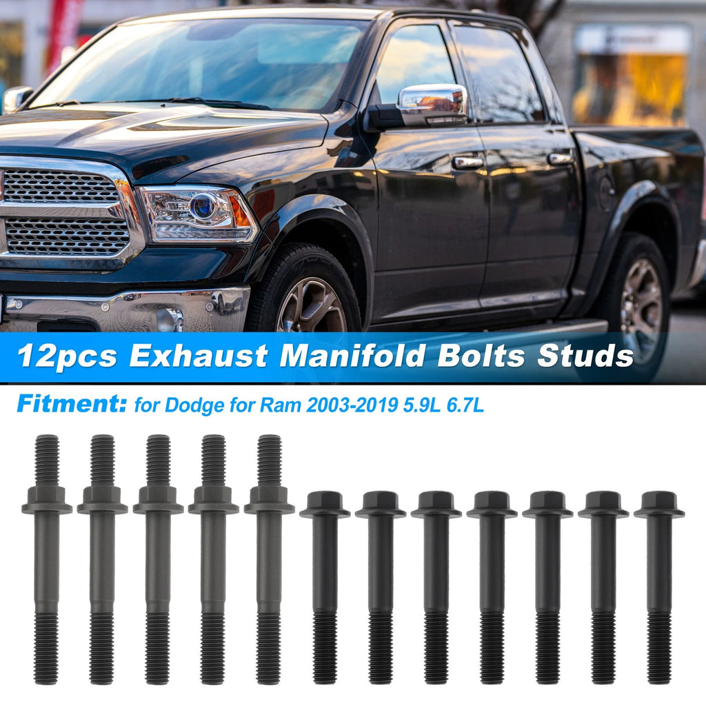 12 Exhaust Manifold Bolts Studs Replacement for Dodge Ram (2003–2019)