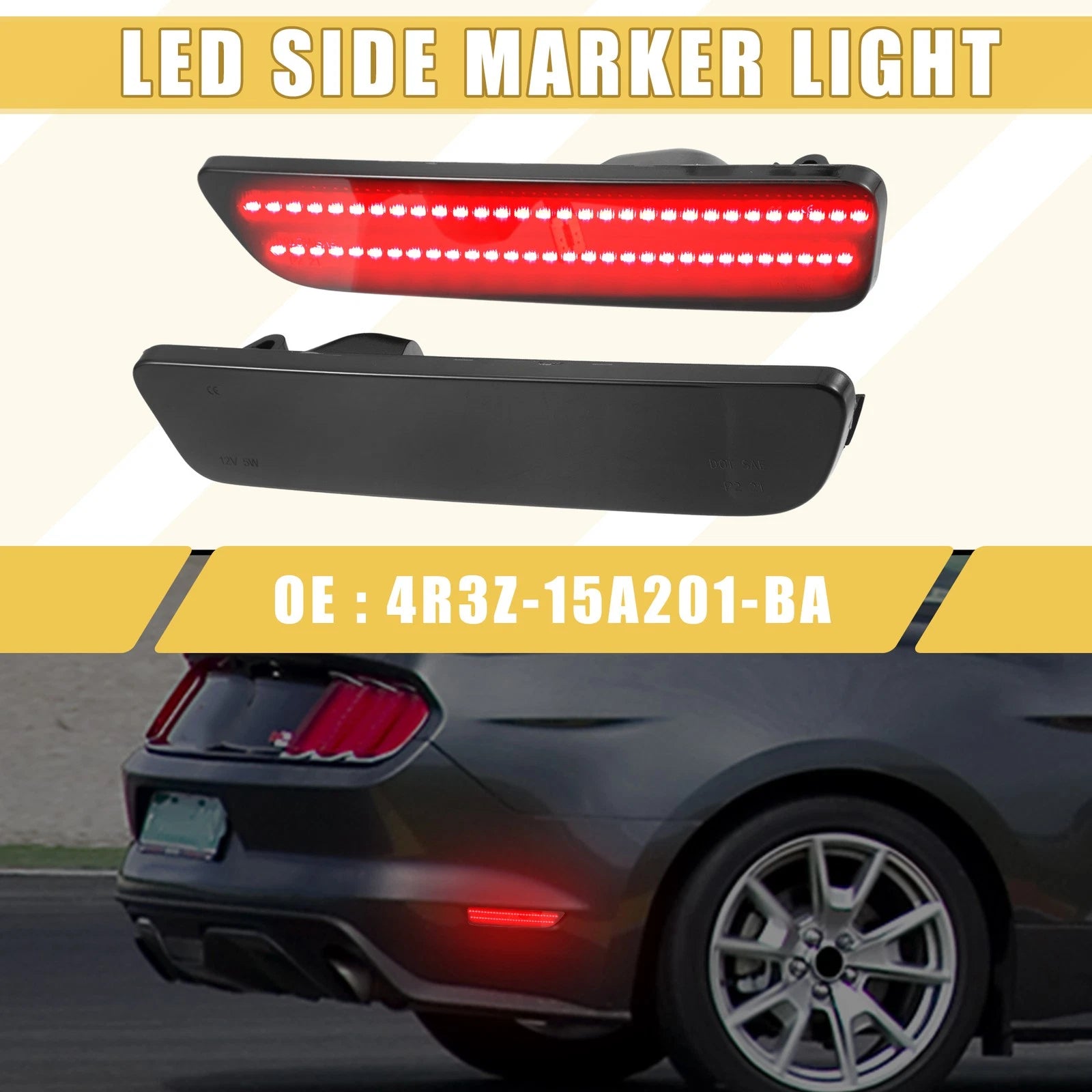 Rear LED Side Marker Light Black Lens Red for Ford (2015–2016)