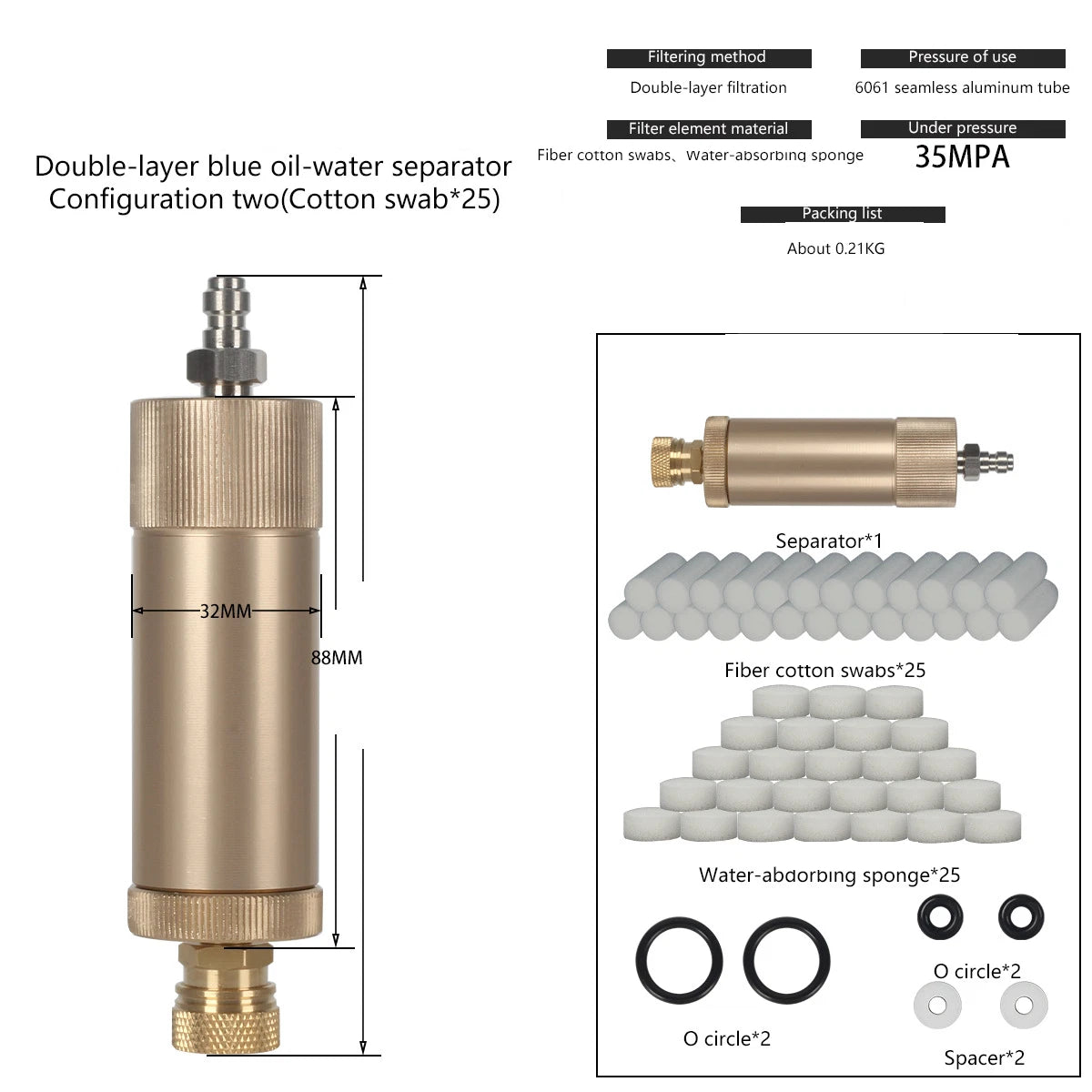 35MPA Air Filter Separator for - Blue/Gold Aluminum Tube