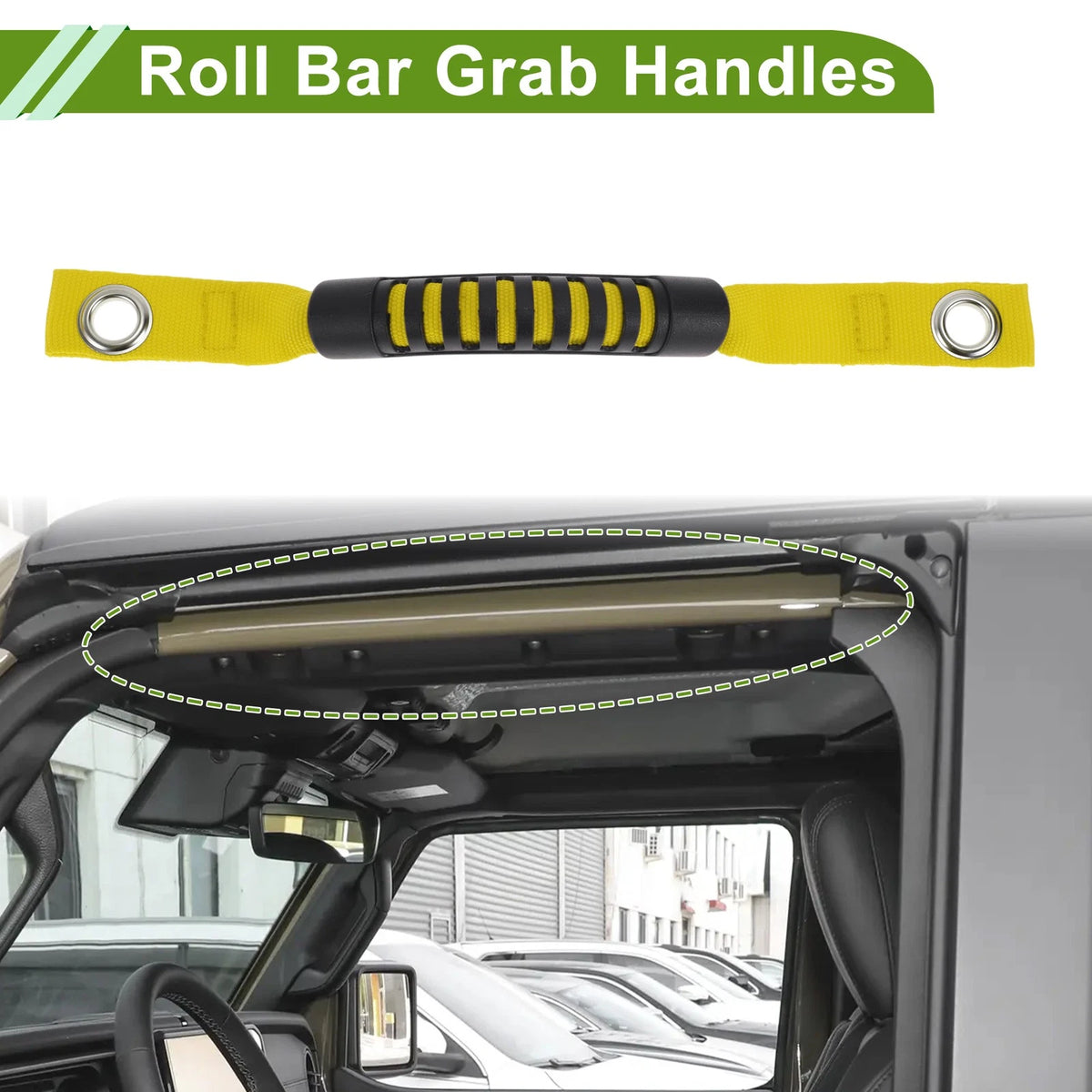 Roll Bar Grab Handles for Jeep Wrangler (2018–2032) Black Yellow