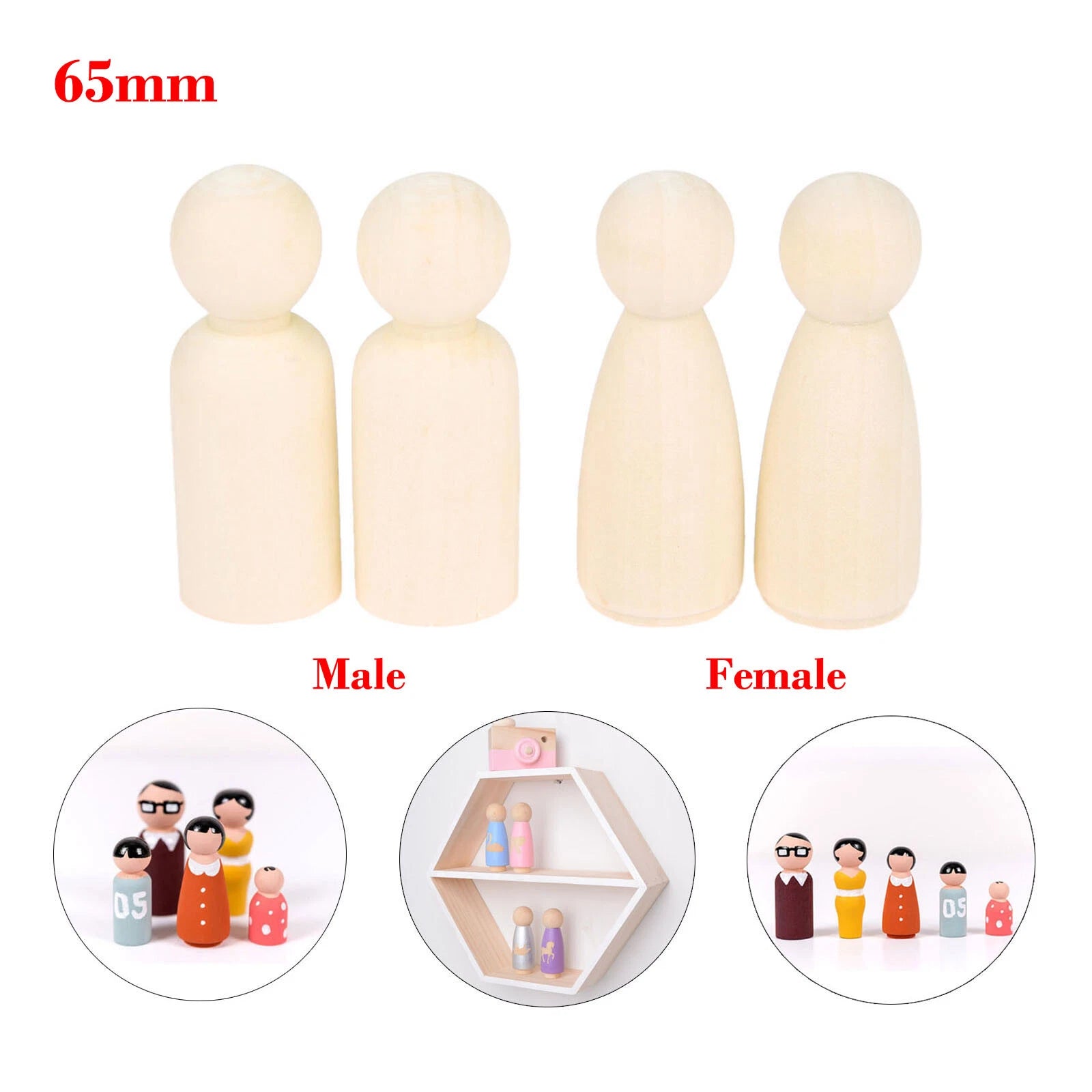 Set of 5 Wooden Peg Dolls for DIY Wedding Cake Toppers